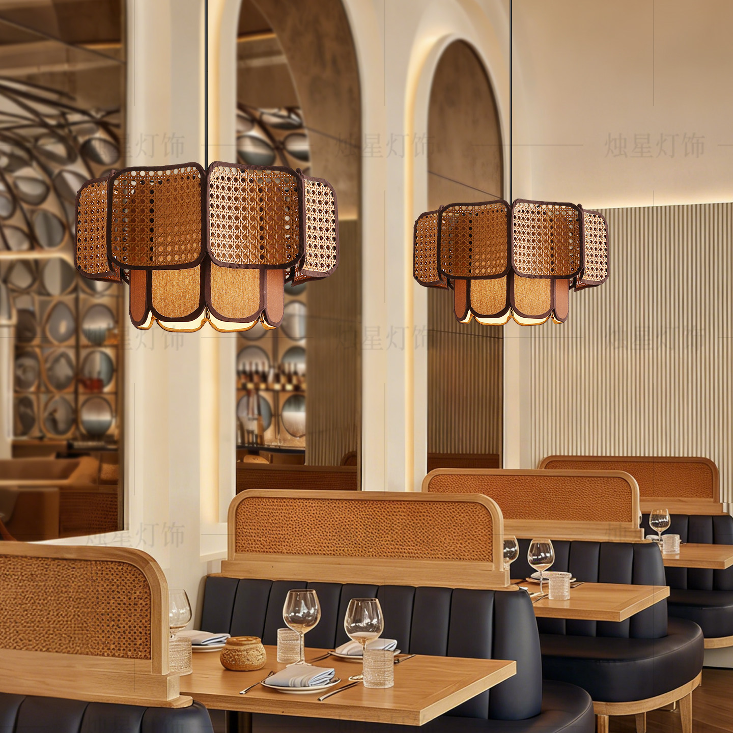 藤编侘寂风吊灯日式复古民宿餐饮包厢创意造型装饰设计师餐厅吊灯,淘宝优惠券,粉丝福利购,淘宝优惠卷