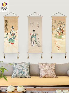 中式沙发背景墙挂画民族风民宿酒店壁画客厅装饰画布艺玄关挂画