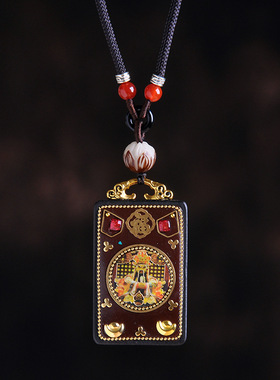 复古檀香九尾灵狐招财吊坠项链