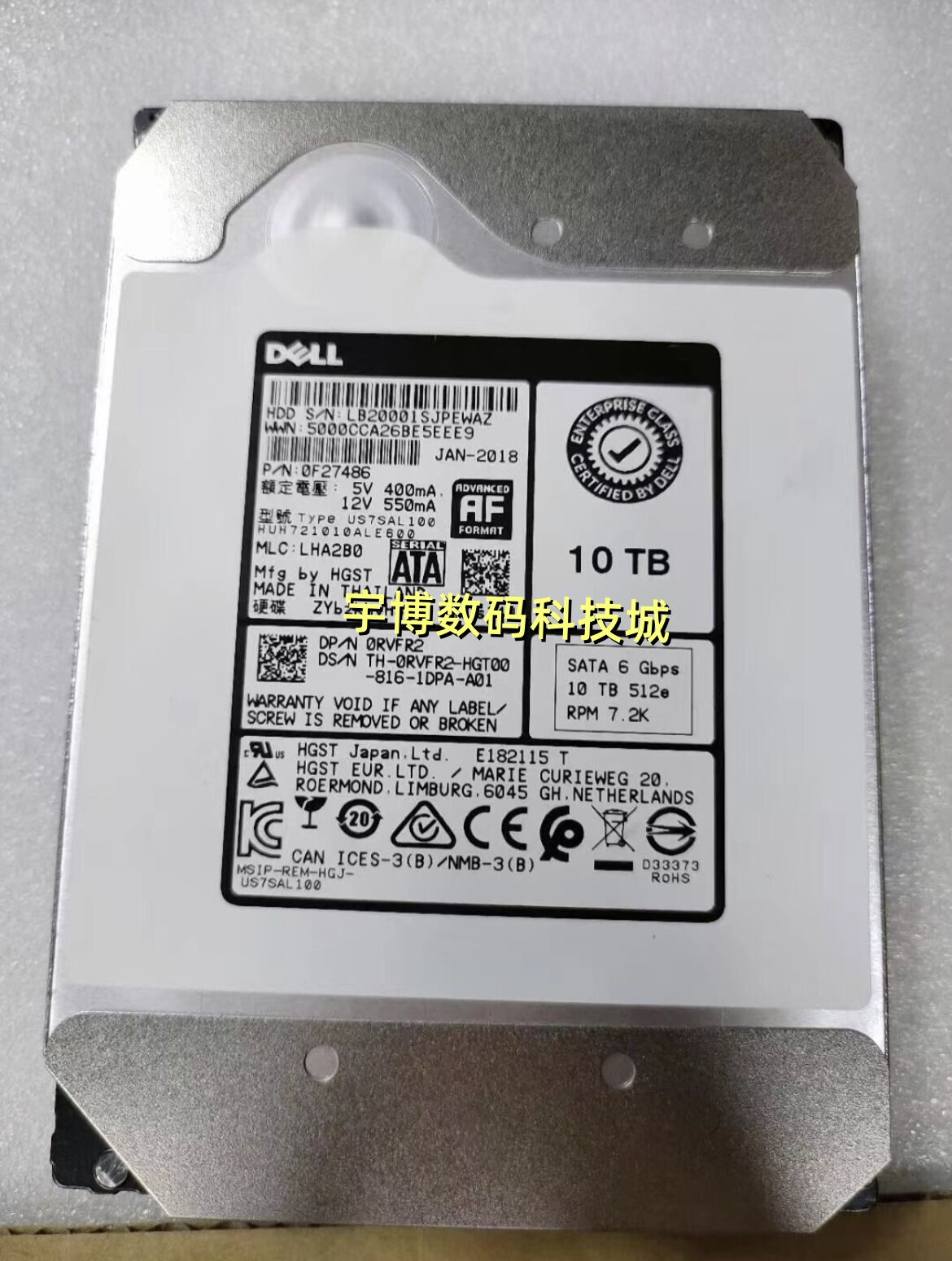 Dell 0RVFR2 HUH721010ALE600 10T 硬盘 10TB 7.2K SATA 6Gb 3.5 - 图0