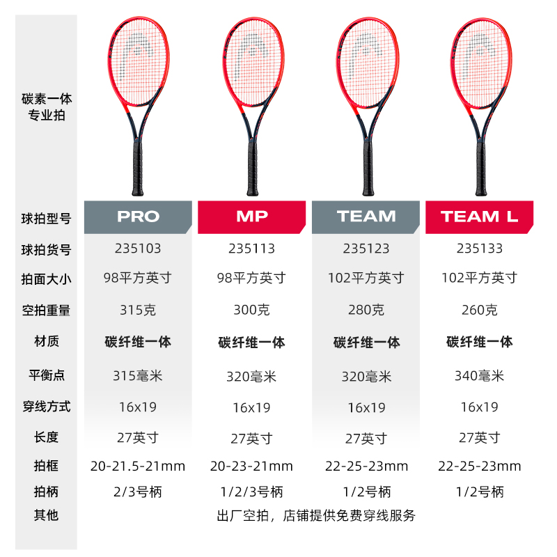 2023新款HEAD海德RADICAL专业网球拍 穆雷L4石墨烯全碳素单人套装 - 图2