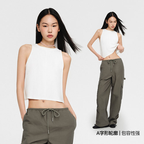 asomesome美式辣妹露脐白色宽松运动吊带背心女夏季健身短款上衣 - 图0