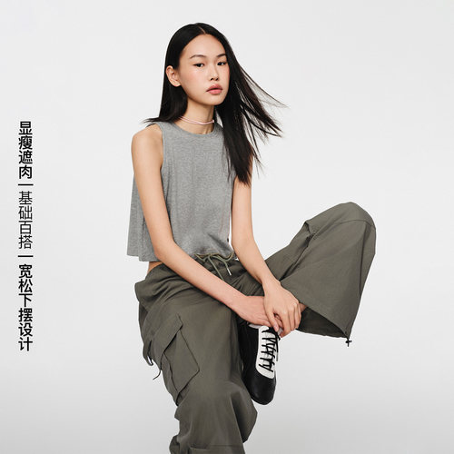 asomesome美式辣妹露脐白色宽松运动吊带背心女夏季健身短款上衣 - 图1