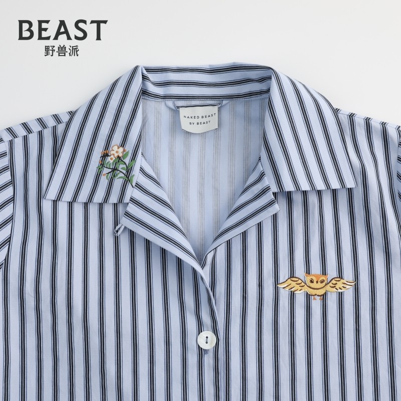 BEAST野兽派女神的花环系列蓝色条纹纯棉情侣睡衣节日礼物,淘宝优惠券,粉丝福利购,淘宝优惠卷