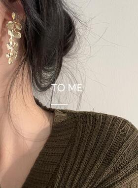 Tome/vintage高级感轻奢质感夸张气质金属花朵流苏耳环无耳洞耳夹
