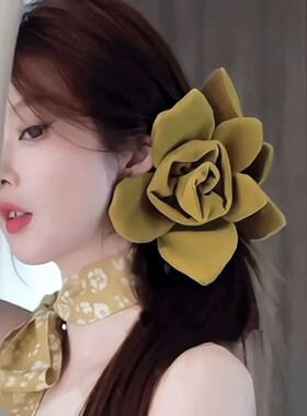 复古丝绒玫瑰花发夹女大号抓夹饱满后脑勺头饰发卡韩系花朵夹子