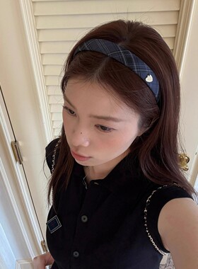 2026开学季新款复古学院风经典格纹发箍甜美少女爱心日常外出头箍