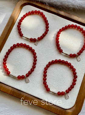 S925纯银锦鲤红玛瑙串珠手链女本命年红色喜庆过年闺蜜新中式手串