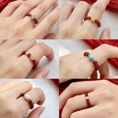 原创红玛瑙戒指女复古小众高级感新中式显白食指戒本命年红色指环