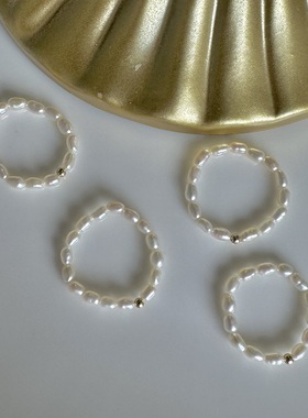 美国14K注金高级感天然淡水珍珠戒指小众百搭小米珠指环食指尾戒