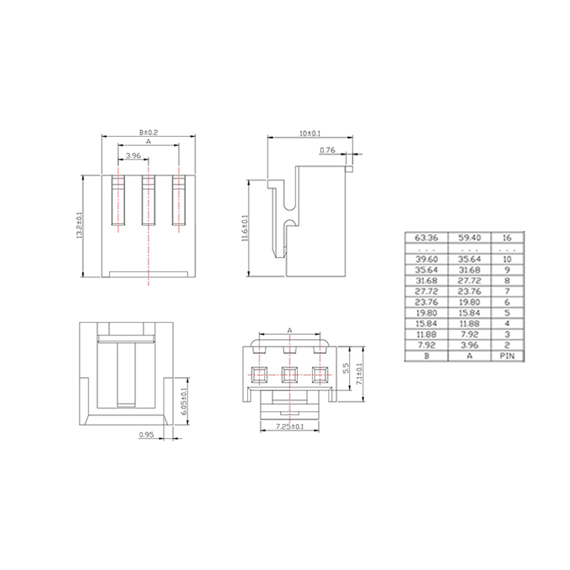 VH3.96胶壳外壳公头插头端子3.96mm间距2P 3 4 5 67 8 9 10连接器 - 图0