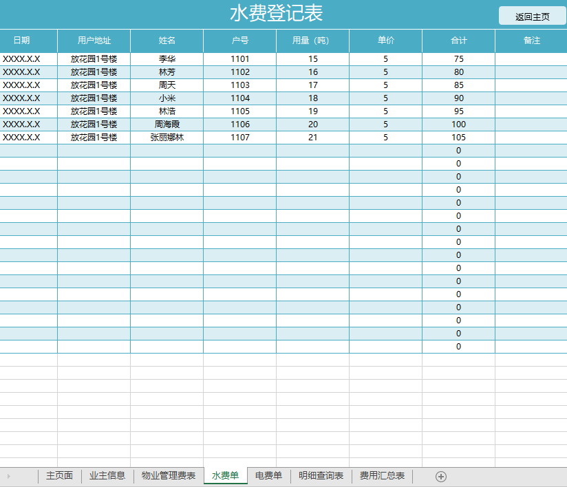 物业收费管理系统表格业主信息物业费登记水电费管理统计查询便捷高效数据直观收费管理业主登记费模板 - 图2
