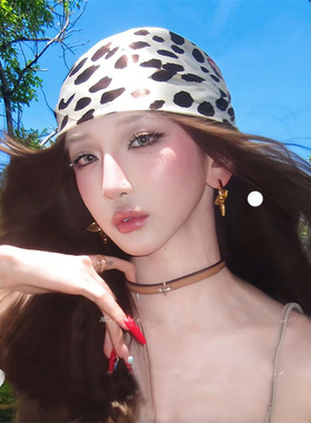 甜酷风粉色豹纹抹胸丝巾辣妹美式高街大方巾小众性感穿搭披肩吊带