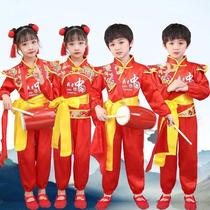 New New Years Day children beat drums to sing Chinas red suit to perform the festive waist drum to serve the dress song