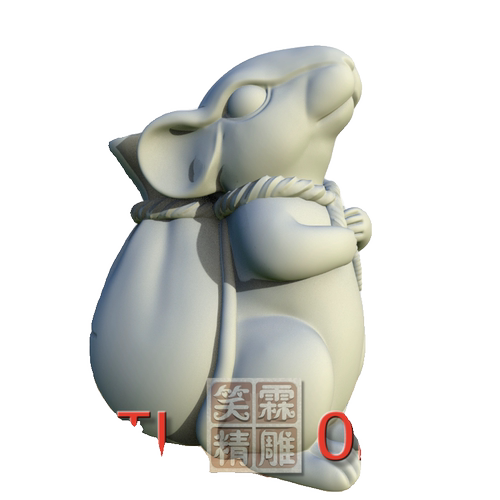 圆雕招财钱袋老鼠3D打印STL格式圆雕OBJ格式雕刻素材非实物-图0