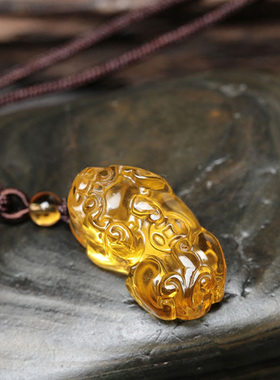 官方天然黄水晶貔貅吊坠黑曜石