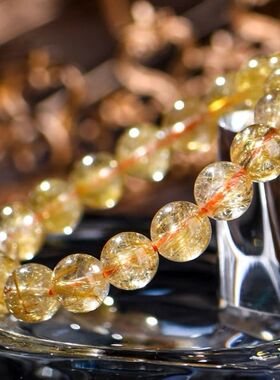 「招财之石」天然收藏级猫眼金发晶手链女转运钛晶水晶情侣手串男