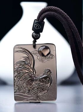 一鸣惊人吊坠天然冰种黑曜石金鸡啼鸣项链男女生肖鸡属相挂件饰品