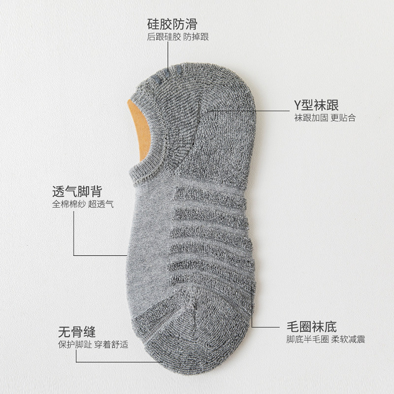 【含棉95%】袜子男士船袜秋冬季加厚毛巾底隐形无骨防滑防臭短袜,淘宝优惠券,粉丝福利购,淘宝优惠卷