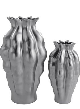 轻奢风银色波浪纹几何陶瓷花器