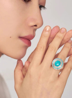 Céleste宽面镶嵌绿松石戒指女