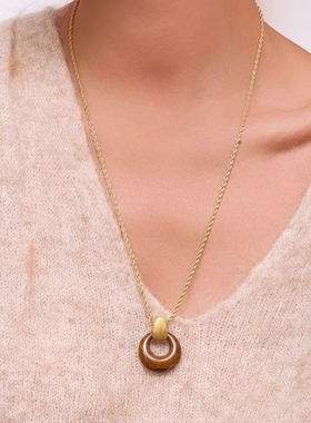 Céleste天然石圆环吊坠项链女