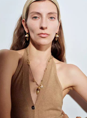 Céleste木珠陶罐编绳项链女