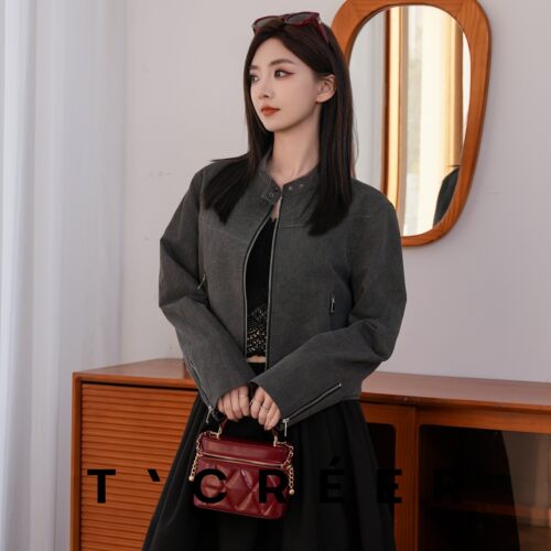 T`CREER｜【苍山赴雪】美式复古机车风修身气质百搭夹克上衣女 - 图2