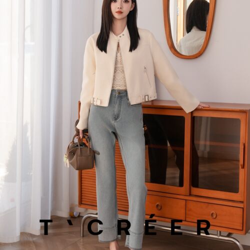 T`CREER｜【苍山赴雪】美式复古机车风修身气质百搭夹克上衣女 - 图3