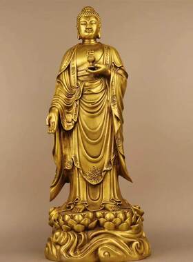 纯铜西方三圣摆件释迦牟尼佛佛站莲花观世音菩萨大势至菩萨家用厂