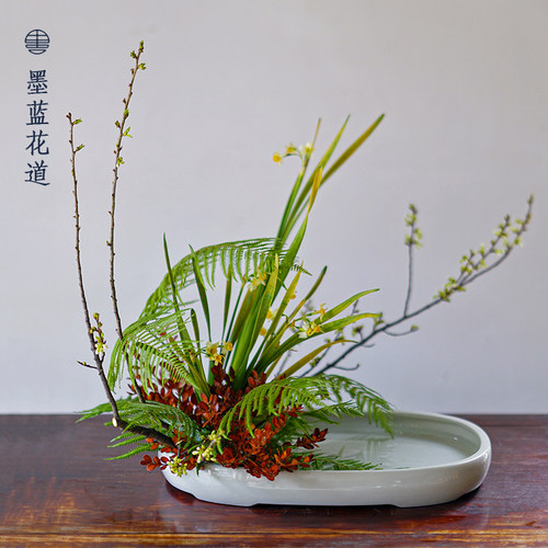特大椭圆小判花器花盆 小原流写景盛花插花日式花道花艺展出布景 - 图3