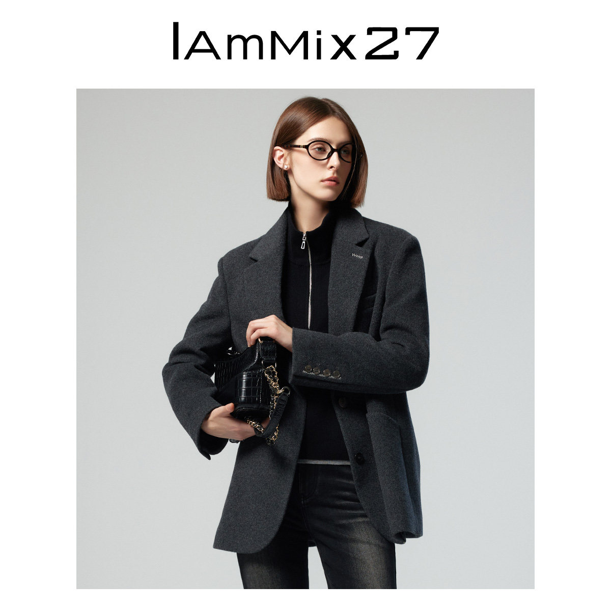 IAmMIX27秋冬毛呢外套女宽松加厚保暖黑色百搭纯羊毛休闲毛呢西服,淘宝优惠券,粉丝福利购,淘宝优惠卷