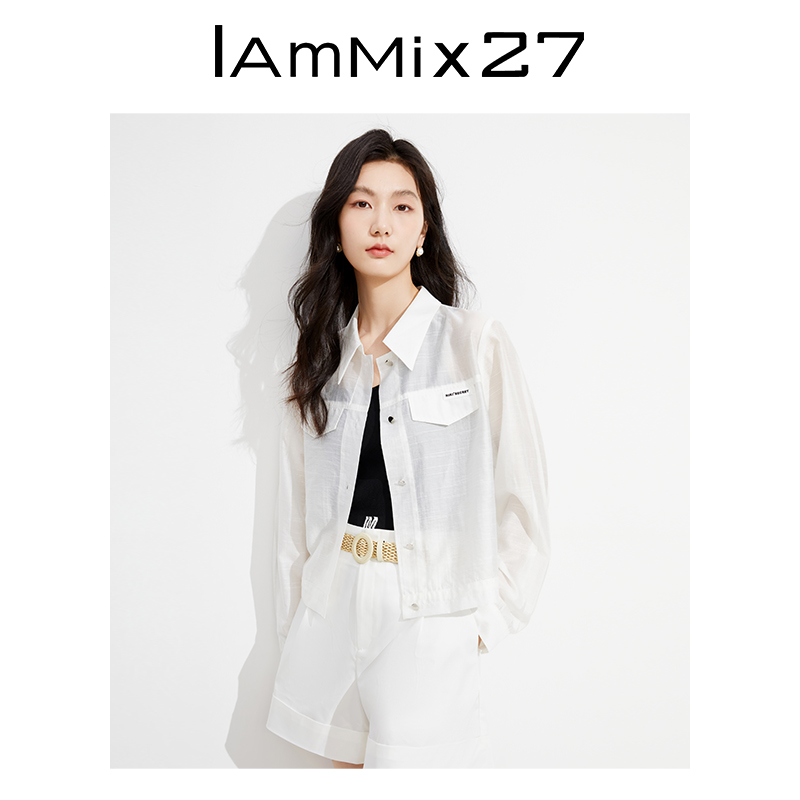 IAmMIX27夏季短款防晒衫女轻薄小个子休闲工装风外套上衣女空调衫-图0