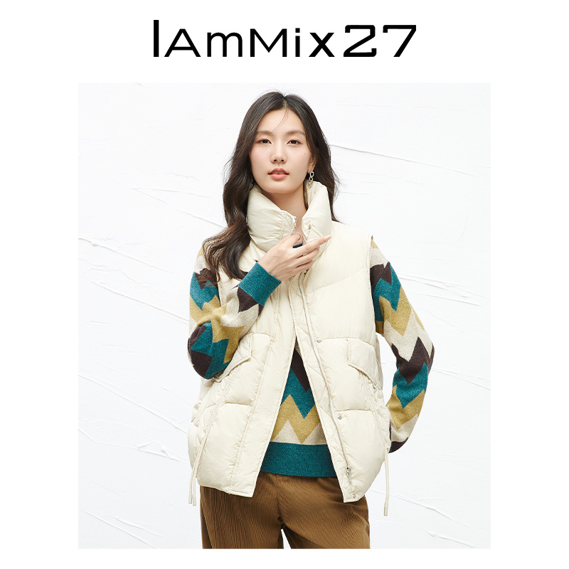 IAmMIX27秋冬羽绒马甲女外穿轻薄保暖纯色休闲百搭白鸭绒立领外套 - 图1