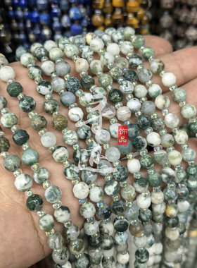 树纹玛瑙6/8/10mm切面路路通散珠半成品 diy饰品刻面散珠配件材料