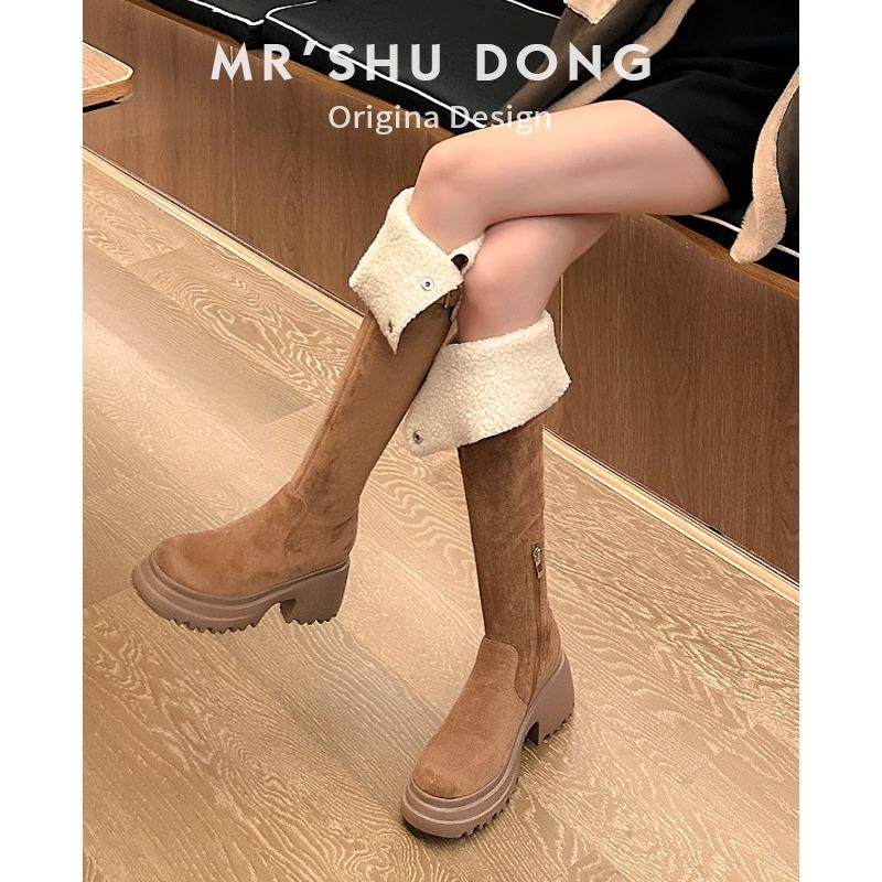 羊羔毛过膝长筒靴雪地靴子女秋冬款小个子厚底增高保暖加绒骑士靴,淘宝优惠券,粉丝福利购,淘宝优惠卷