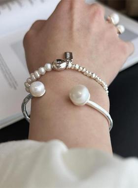 韩版珍珠手链开口手镯女ins冷淡风简约气质百搭小众设计感手串潮