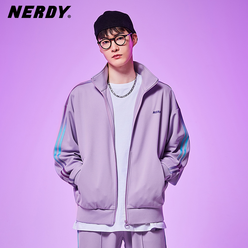 NERDY2022秋季新款双杠渐变配色时尚运动套装宽松休闲外套男女-图1