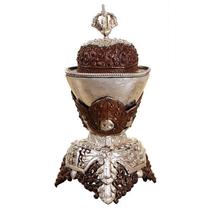 Poelic pure copper entrusted with handmade silver garbha for an F with a Buddha pendulum high 17 5cm