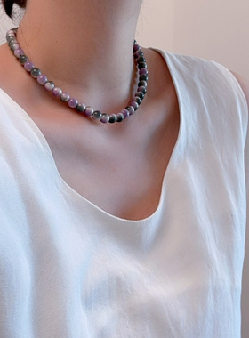 多巴胺小众设计感泼墨裂纹串珠项