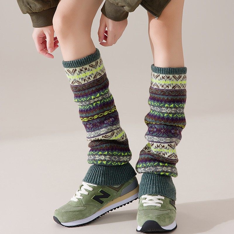 秋冬复古风加厚羊毛堆堆袜套撞色及膝保暖叠穿波西米亚风腿套,淘宝优惠券,粉丝福利购,淘宝优惠卷