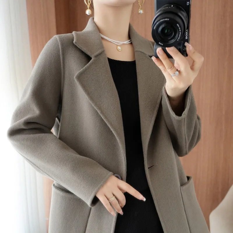 大衣双面羊绒女秋冬新款羊绒双面短款系扣小个子羊毛毛呢外套,淘宝优惠券,粉丝福利购,淘宝优惠卷