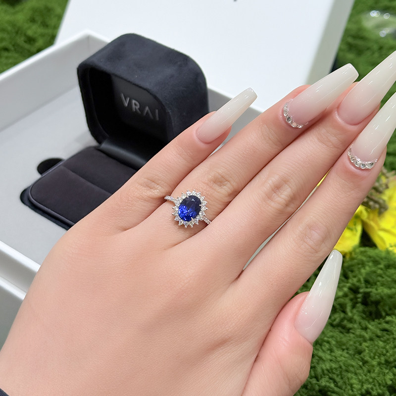 VRAI Princess Diana’s oval sapphire ring Royal blue main stone finished wedding ring Chinese Valentine’s Day gift