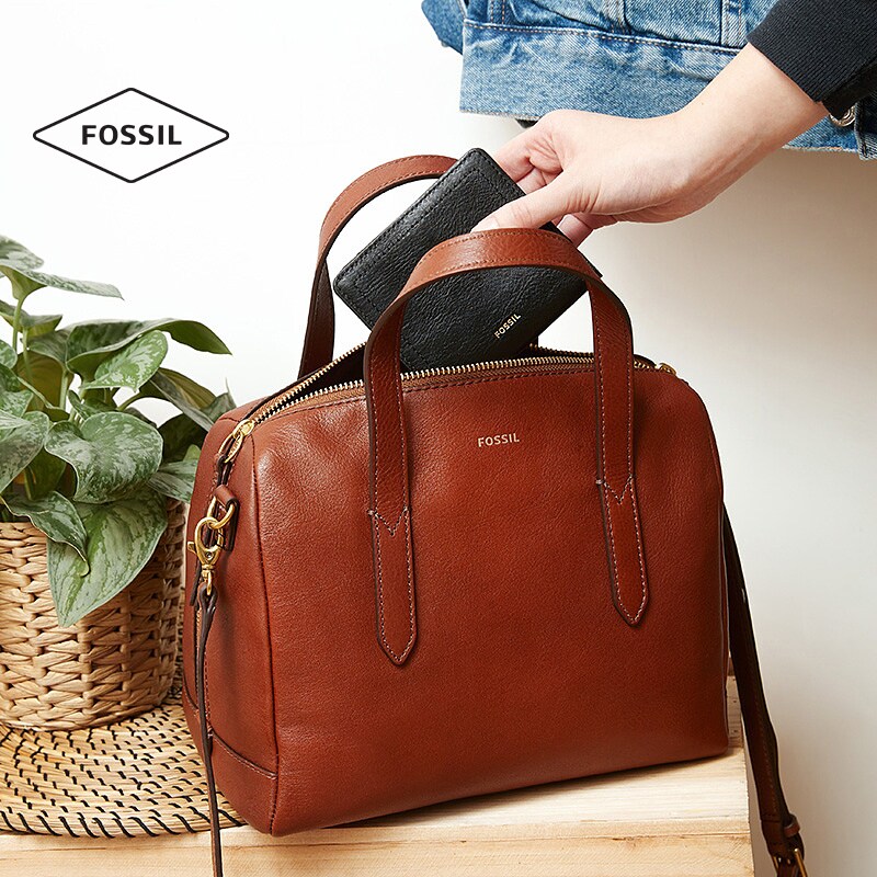 fossil化石真皮女大容量波士顿包 fossil箱包女士包袋
