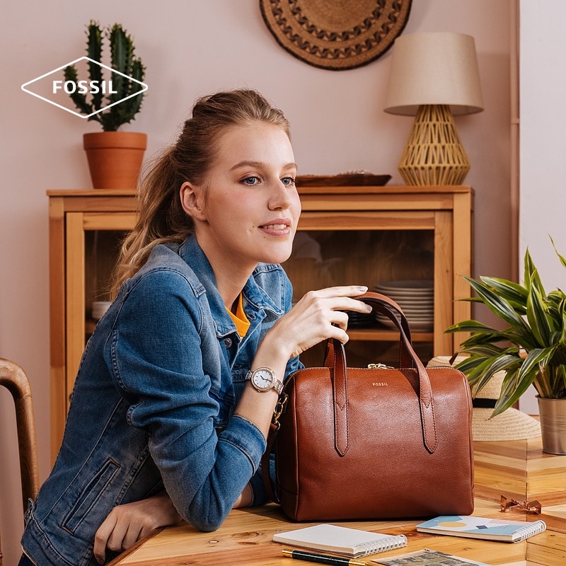 fossil化石真皮女大容量波士顿包 fossil箱包女士包袋