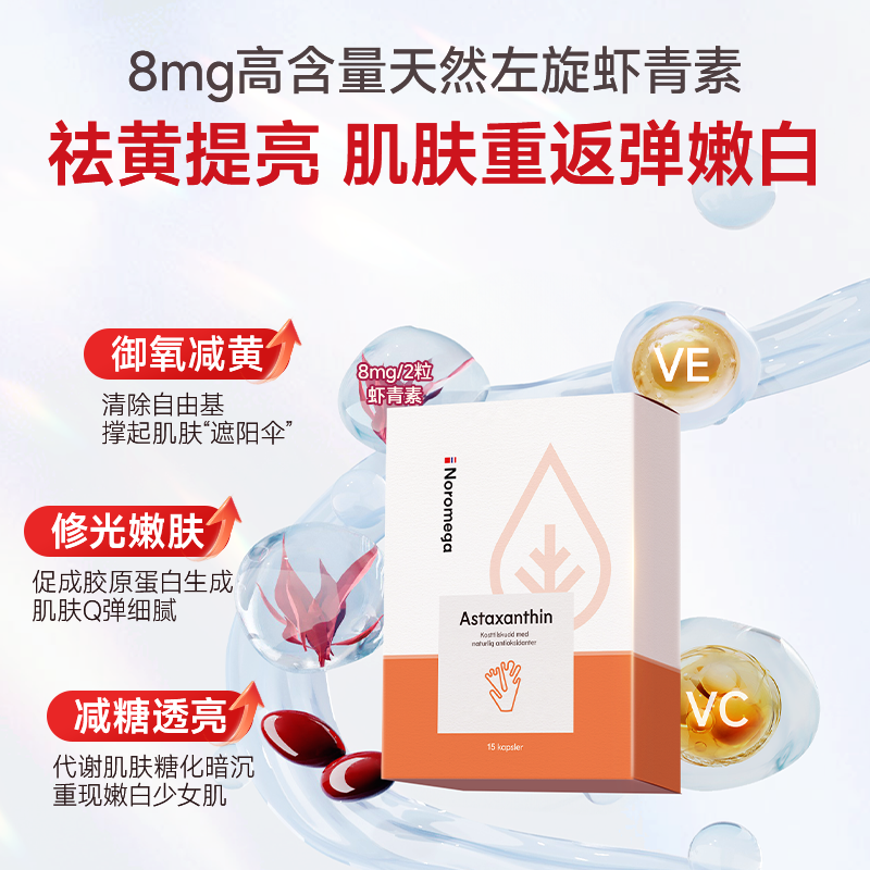 Noromega诺欧美嘉虾青素胶囊15粒口服雨生红球藻精华维C维E,淘宝优惠券,粉丝福利购,淘宝优惠卷