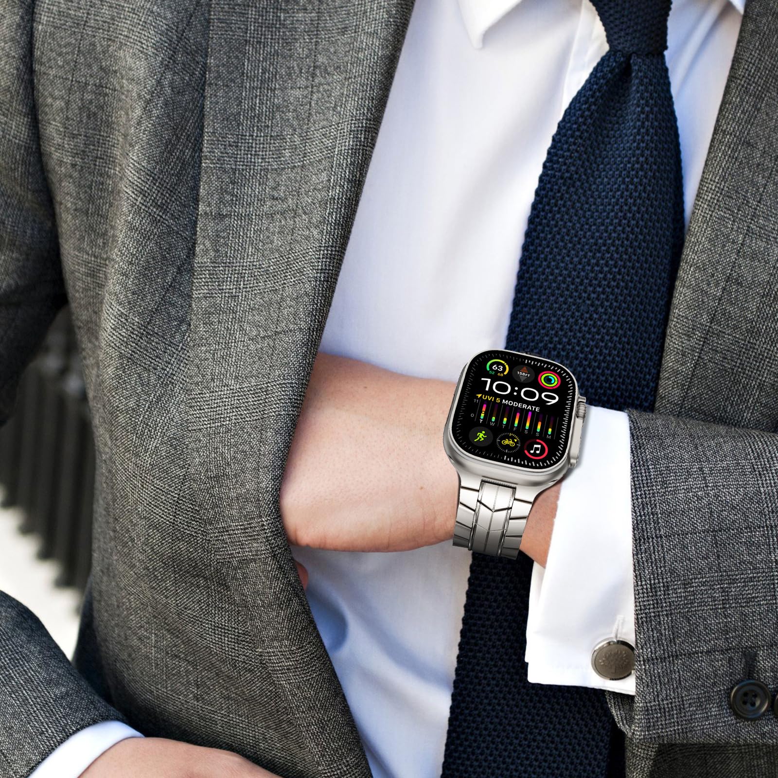 适用AppleWatch 钢铁侠纯钛表带苹果手表S9钛带iwatch9/8/7/6/SE/5高级钛合金Ultra2钛金属腕带S8 45mm49钛橙 - 图2