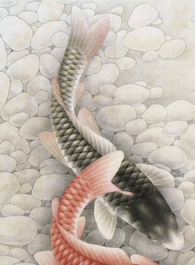 工笔画底稿工笔鲤鱼白描毛笔勾线