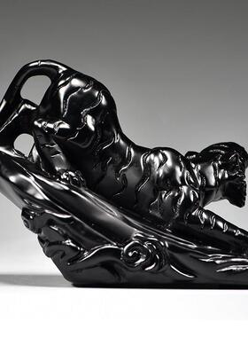 黑色木雕老虎摆件家居客厅摆设生肖虎实木送礼办公桌面装饰品礼品