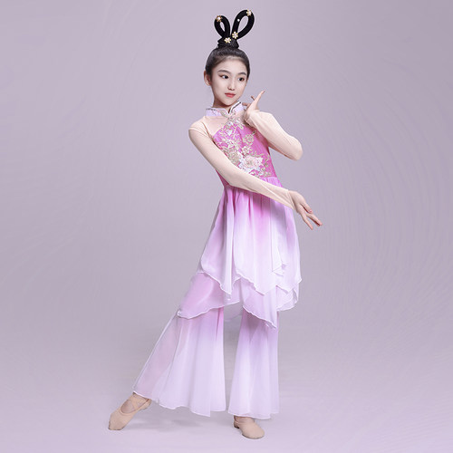 女童古典舞演出服儿童扇子舞表演服中国舞古风飘逸落花舞蹈服套装 - 图2